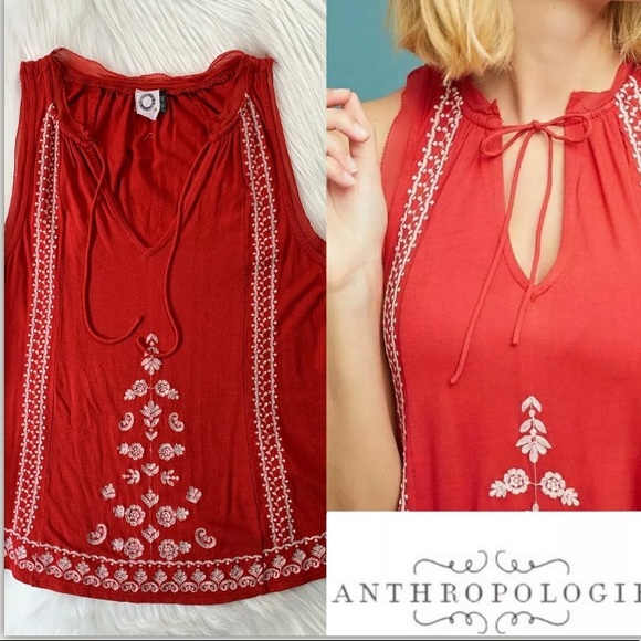Akemi + Kin Anthropologie Size S Sleeves Top Red - Picture 2 of 8